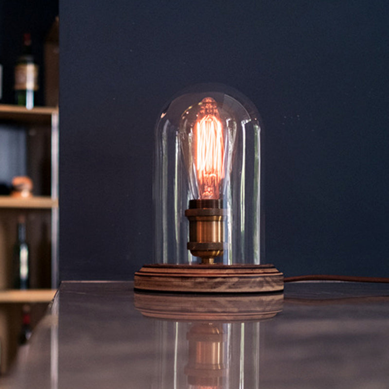 Traditional Vintage Round Cylinder Solid Wood Base Glass Shade 1-Light Table Lamp For Bedroom