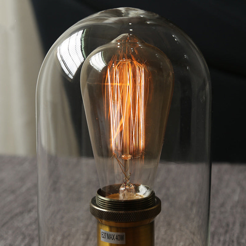 Traditional Vintage Round Cylinder Solid Wood Base Glass Shade 1-Light Table Lamp For Bedroom