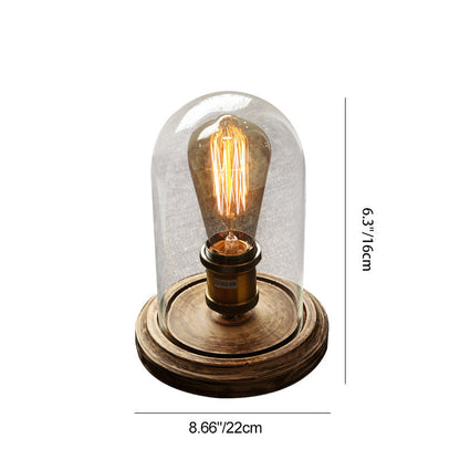 Traditional Vintage Round Cylinder Solid Wood Base Glass Shade 1-Light Table Lamp For Bedroom