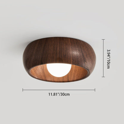 Modern Minimalist Round Wood Grain Globe Iron LED Flush Mount Ceiling Light For Living Room