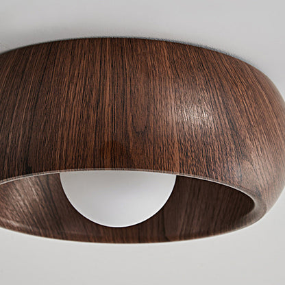 Modern Minimalist Round Wood Grain Globe Iron LED Flush Mount Ceiling Light For Living Room