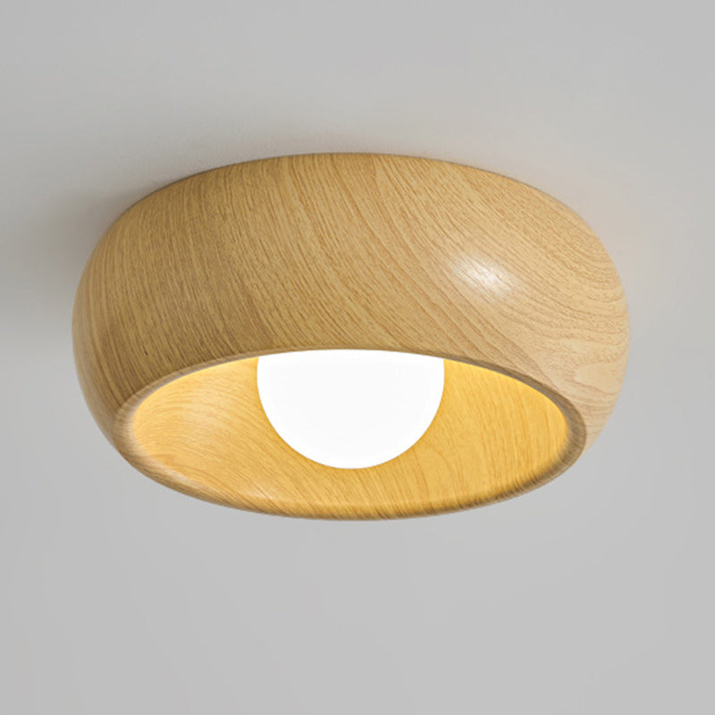 Modern Minimalist Round Wood Grain Globe Iron LED Flush Mount Ceiling Light For Living Room