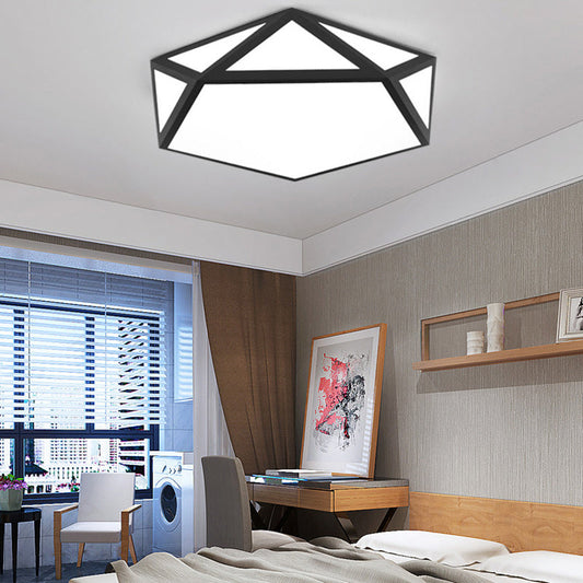 Modern Minimalist Geometric Pentagonal Iron Frame Acrylic Shade LED Flush Mount Ceiling Light For Bedroom