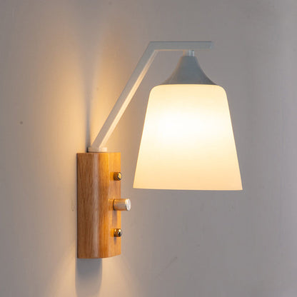 Contemporary Nordic Cylindrical Round Wood Iron Frame Glass 1-Light For Living Room