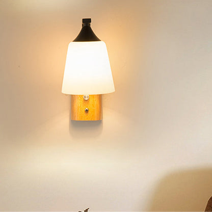 Contemporary Nordic Cylindrical Round Wood Iron Frame Glass 1-Light For Living Room