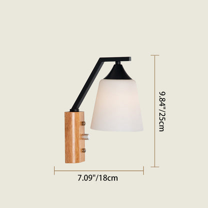 Contemporary Nordic Cylindrical Round Wood Iron Frame Glass 1-Light For Living Room