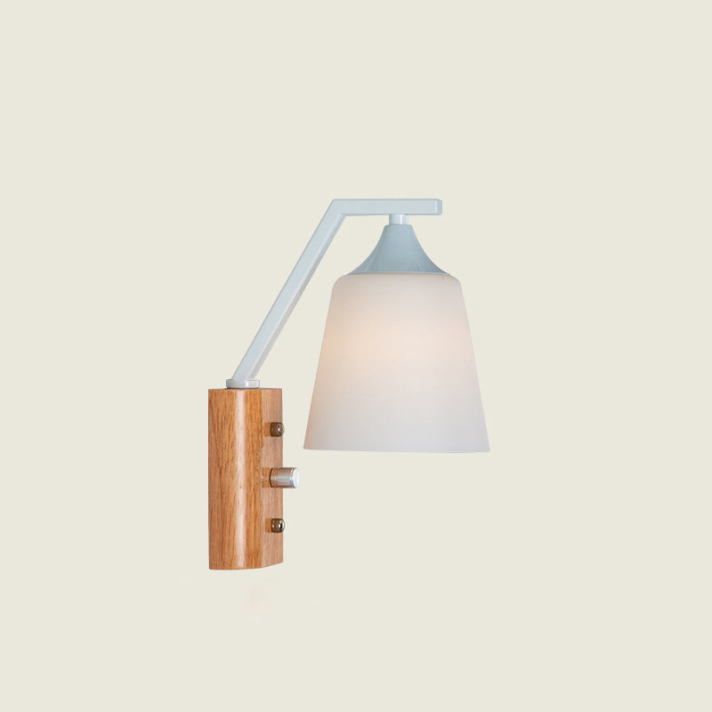 Contemporary Nordic Cylindrical Round Wood Iron Frame Glass 1-Light For Living Room