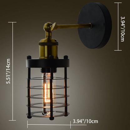 Contemporary Industrial Cylinder Hollowed Out Iron 1-Light Wall Sconce Lamp For Living Room