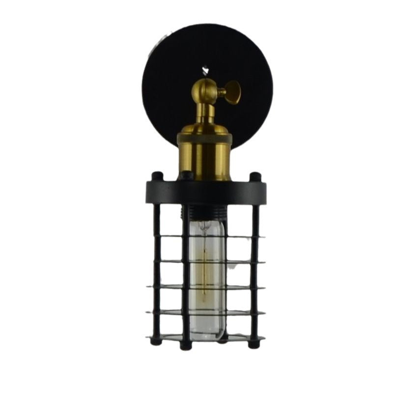 Contemporary Industrial Cylinder Hollowed Out Iron 1-Light Wall Sconce Lamp For Living Room