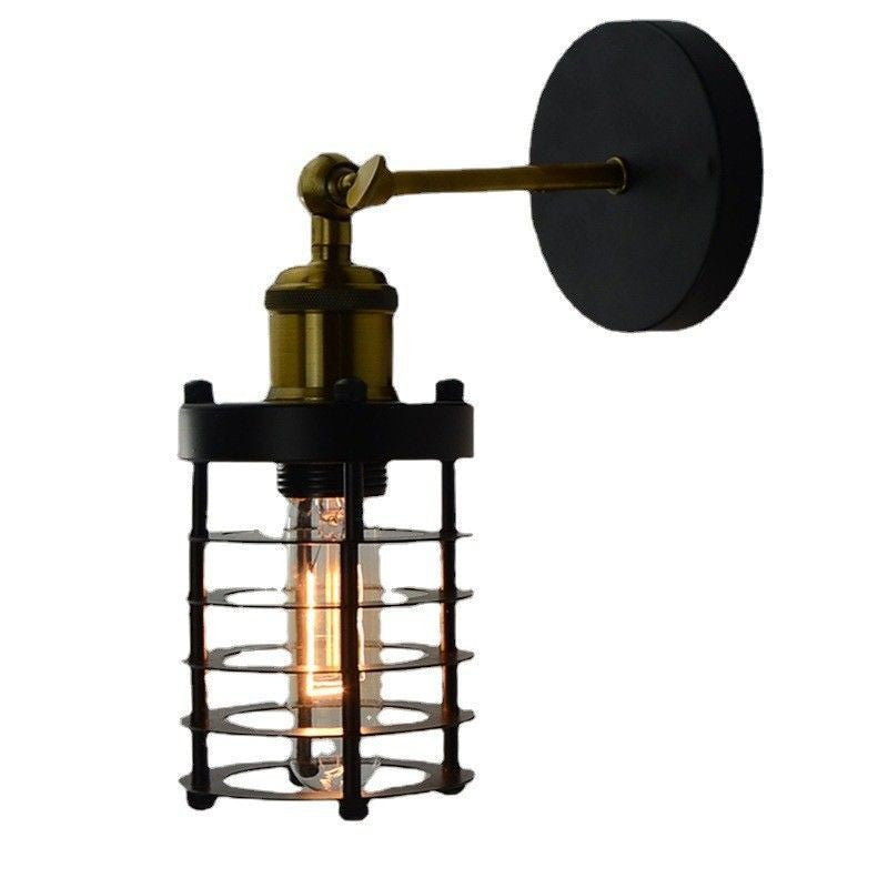 Contemporary Industrial Cylinder Hollowed Out Iron 1-Light Wall Sconce Lamp For Living Room