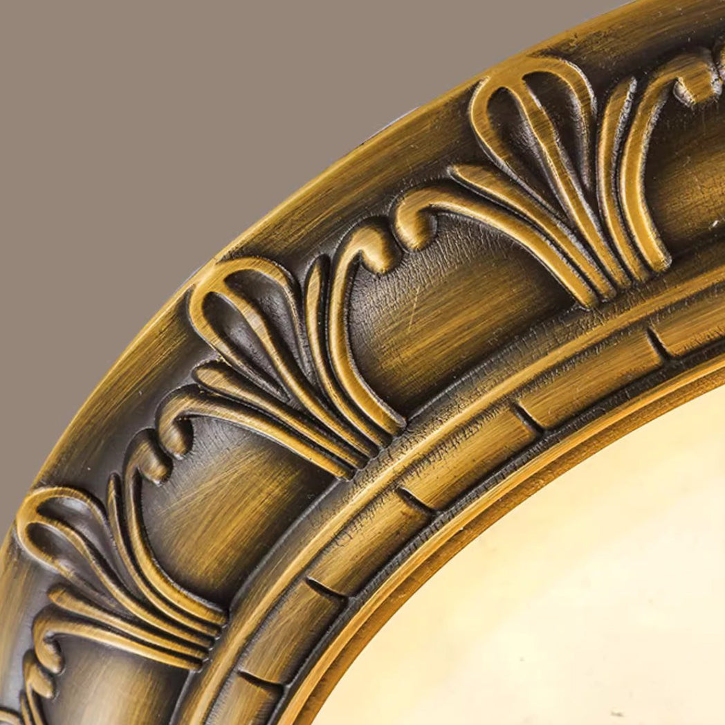 Traditional European Round Dome Brass Frame Glass Shade 2/3/4 Flush Mount Ceiling Light For Living Room
