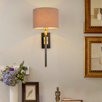 Contemporary Nordic Round Cylinder Iron Fabric Shade 1-Light Wall Sconce Lamp For Living Room