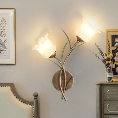 Traditional Rustic Floral Leaf Iron Glass 1/2 Light Wall Sconce Lamp For Living Room