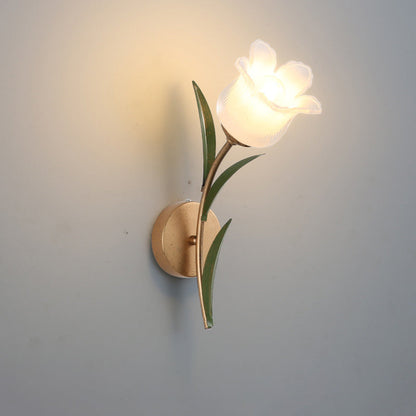 Traditional Rustic Floral Leaf Iron Glass 1/2 Light Wall Sconce Lamp For Living Room