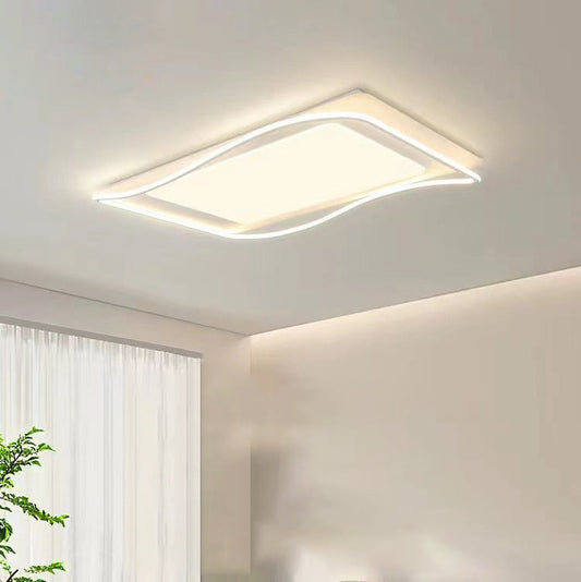 Modern Minimalist Rectangle Square Glass Line Hardware Acrylic Silicone LED Flush Mount Ceiling Light For Living Room