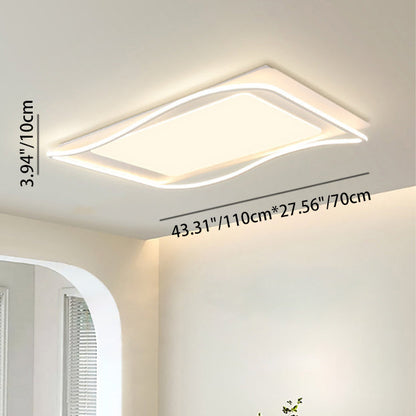 Modern Minimalist Rectangle Square Glass Line Hardware Acrylic Silicone LED Flush Mount Ceiling Light For Living Room