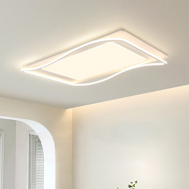 Modern Minimalist Rectangle Square Glass Line Hardware Acrylic Silicone LED Flush Mount Ceiling Light For Living Room