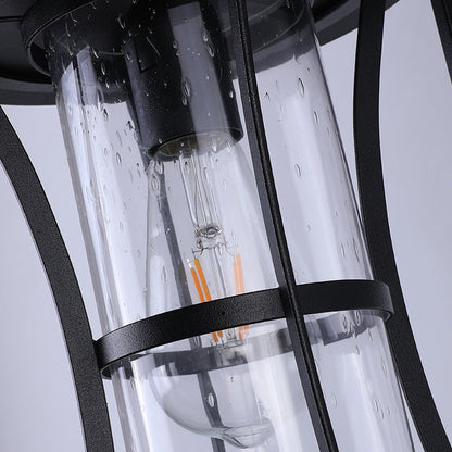 Traditional Chinese Waterproof Cylinder Rectangle Hardware Frame Glass Shade 1-Light Wall Sconce Lamp For Outdoor Patio