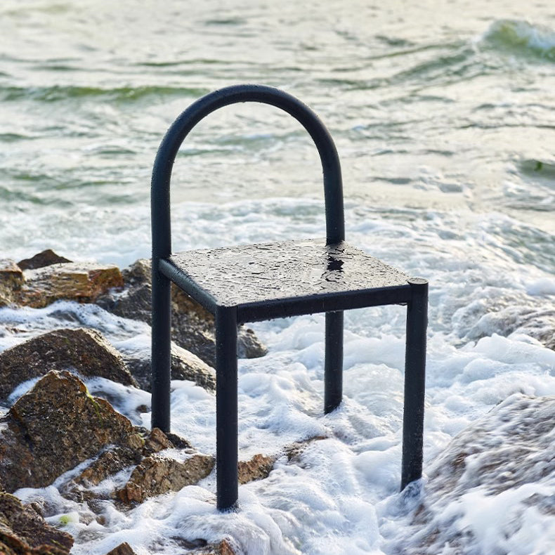 Contemporary Nordic Square Genuine Leather Carbon Steel Dining Chair Half Round Backrest For Dining Room