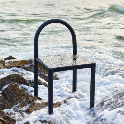 Contemporary Nordic Square Genuine Leather Carbon Steel Dining Chair Half Round Backrest For Dining Room