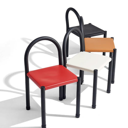 Contemporary Nordic Square Genuine Leather Carbon Steel Dining Chair Half Round Backrest For Dining Room