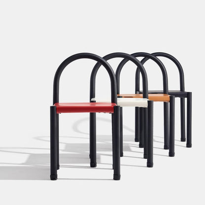 Contemporary Nordic Square Genuine Leather Carbon Steel Dining Chair Half Round Backrest For Dining Room