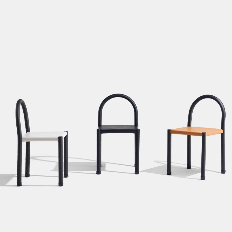 Contemporary Nordic Square Genuine Leather Carbon Steel Dining Chair Half Round Backrest For Dining Room