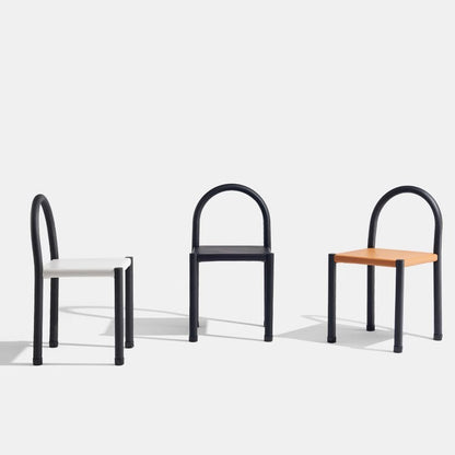 Contemporary Nordic Square Genuine Leather Carbon Steel Dining Chair Half Round Backrest For Dining Room