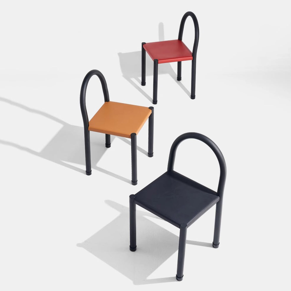 Contemporary Nordic Square Genuine Leather Carbon Steel Dining Chair Half Round Backrest For Dining Room