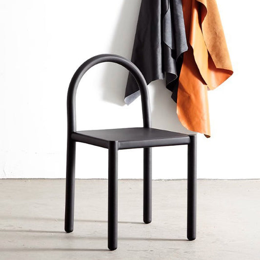 Contemporary Nordic Square Genuine Leather Carbon Steel Dining Chair Half Round Backrest For Dining Room