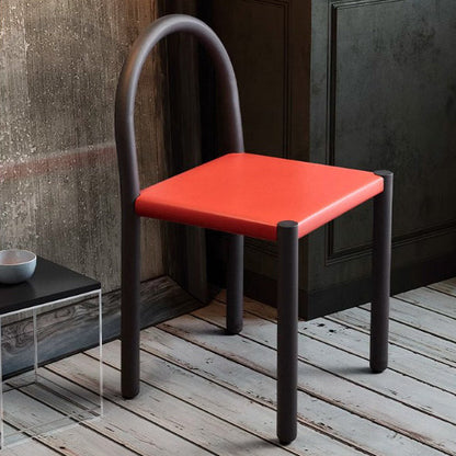 Contemporary Nordic Square Genuine Leather Carbon Steel Dining Chair Half Round Backrest For Dining Room