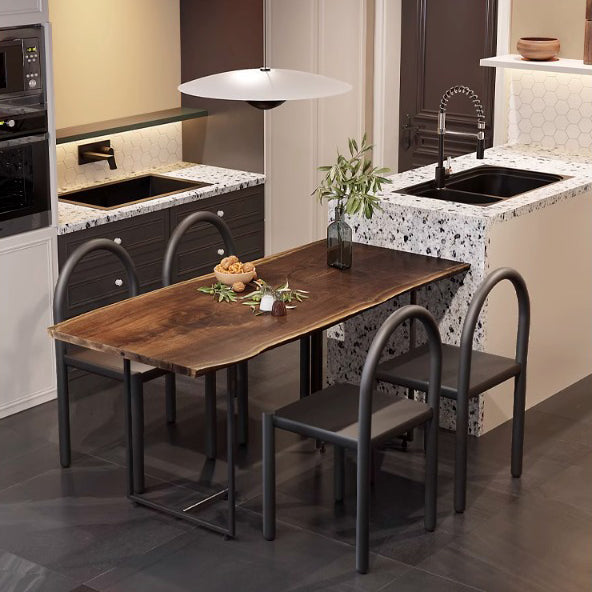 Contemporary Nordic Square Genuine Leather Carbon Steel Dining Chair Half Round Backrest For Dining Room