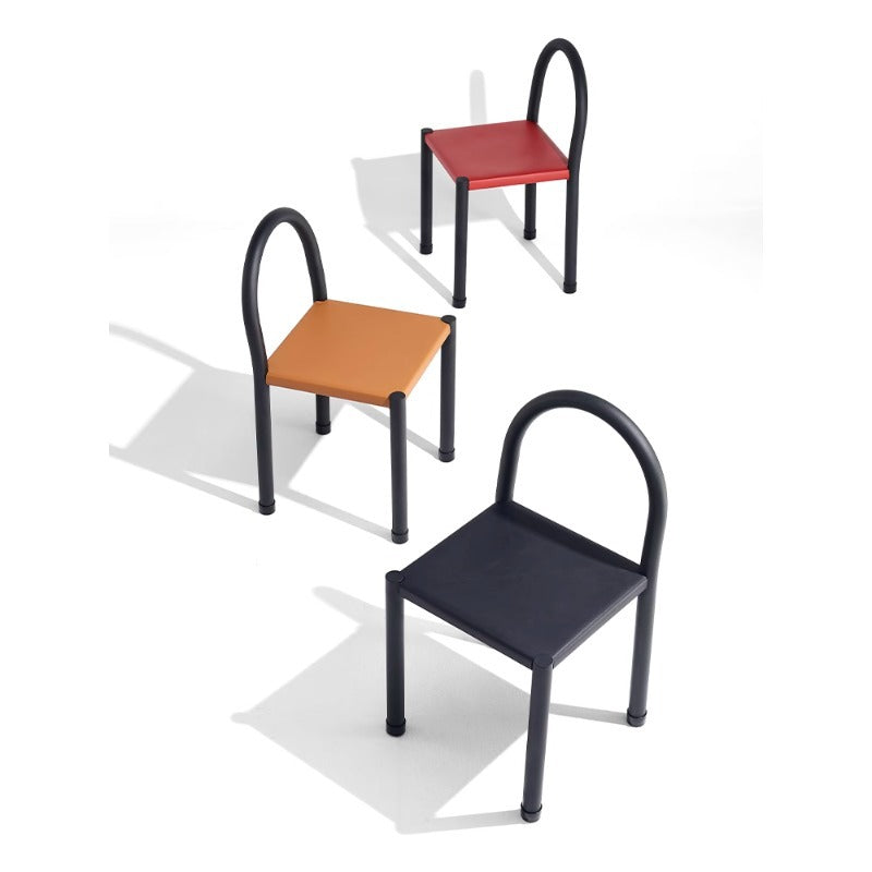 Contemporary Nordic Square Genuine Leather Carbon Steel Dining Chair Half Round Backrest For Dining Room