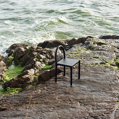 Contemporary Nordic Square Genuine Leather Carbon Steel Dining Chair Half Round Backrest For Dining Room