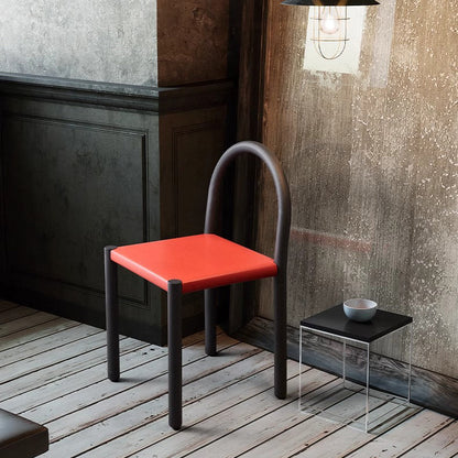 Contemporary Nordic Square Genuine Leather Carbon Steel Dining Chair Half Round Backrest For Dining Room