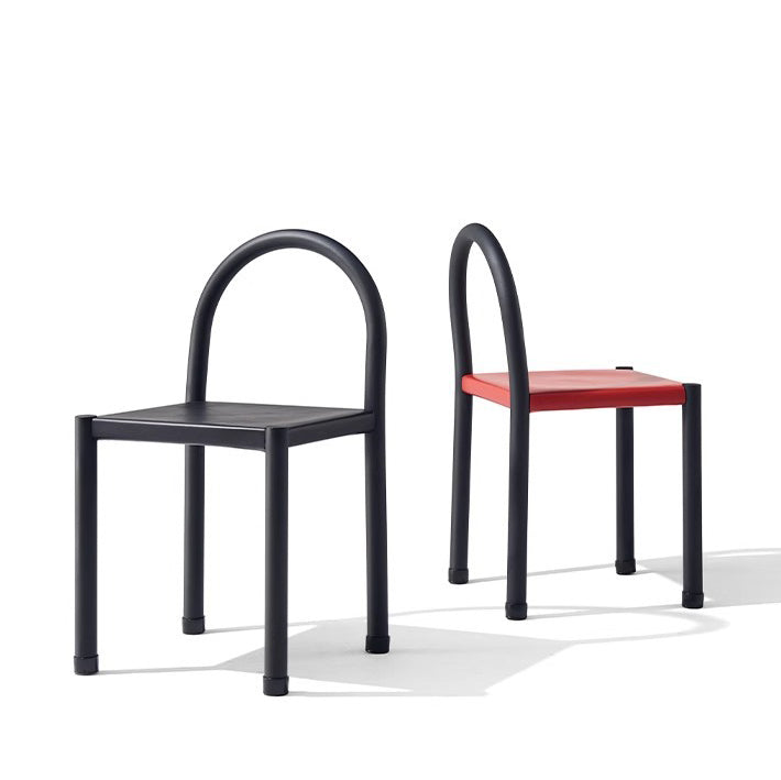 Contemporary Nordic Square Genuine Leather Carbon Steel Dining Chair Half Round Backrest For Dining Room