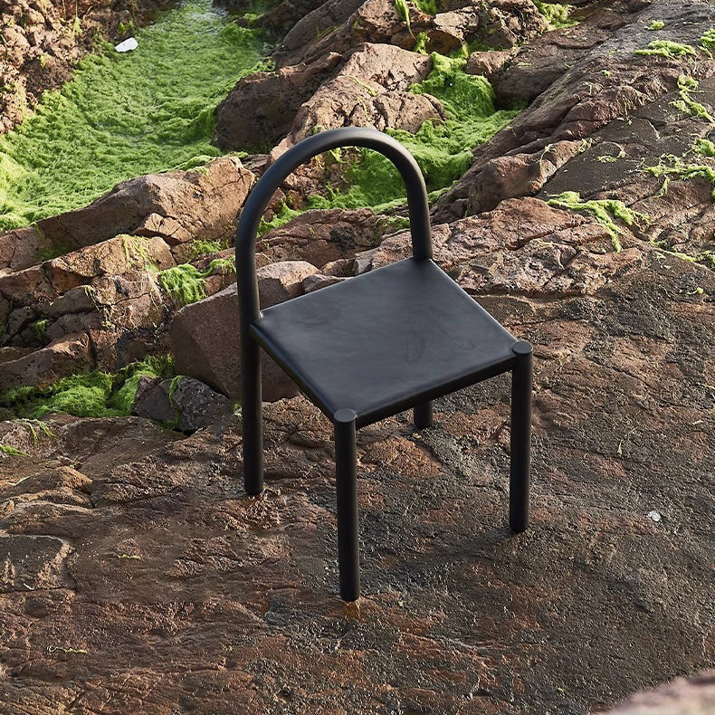 Contemporary Nordic Square Genuine Leather Carbon Steel Dining Chair Half Round Backrest For Dining Room