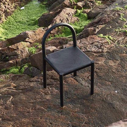 Contemporary Nordic Square Genuine Leather Carbon Steel Dining Chair Half Round Backrest For Dining Room