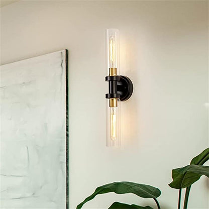 Modern Minimalist Cylinder Glass Iron Shade 2-Light Vanity Light Wall Sconce Lamp For Bathroom