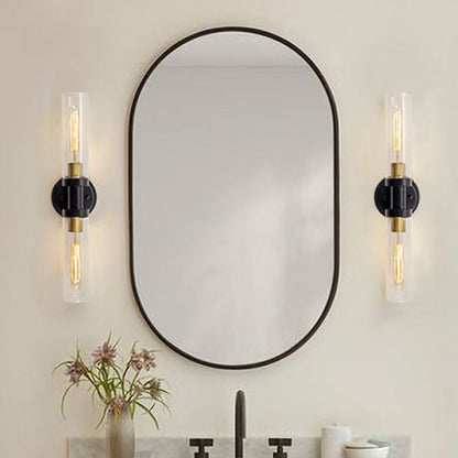 Modern Minimalist Cylinder Glass Iron Shade 2-Light Vanity Light Wall Sconce Lamp For Bathroom