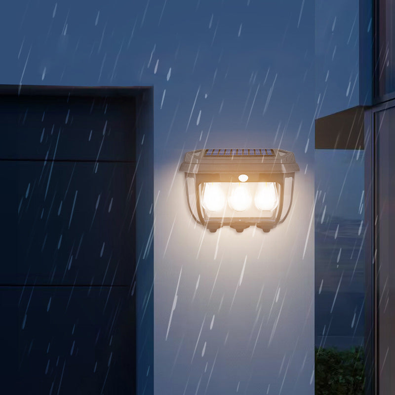 Modern Minimalist Solar Waterproof Rectangular Iron Glass LED Wall Sconce Lamp For Outdoor Patio
