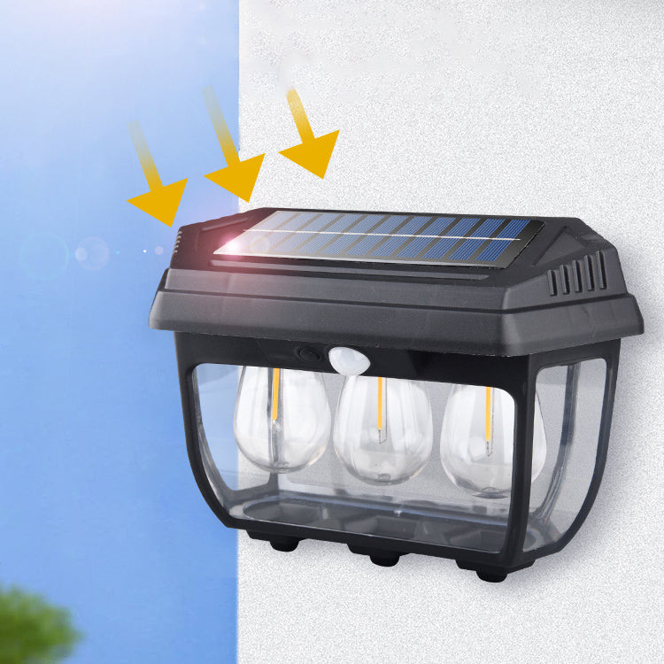 Modern Minimalist Solar Waterproof Rectangular Iron Glass LED Wall Sconce Lamp For Outdoor Patio