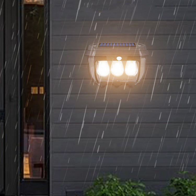 Modern Minimalist Solar Waterproof Rectangular Iron Glass LED Wall Sconce Lamp For Outdoor Patio