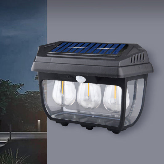 Modern Minimalist Solar Waterproof Rectangular Iron Glass LED Wall Sconce Lamp For Outdoor Patio
