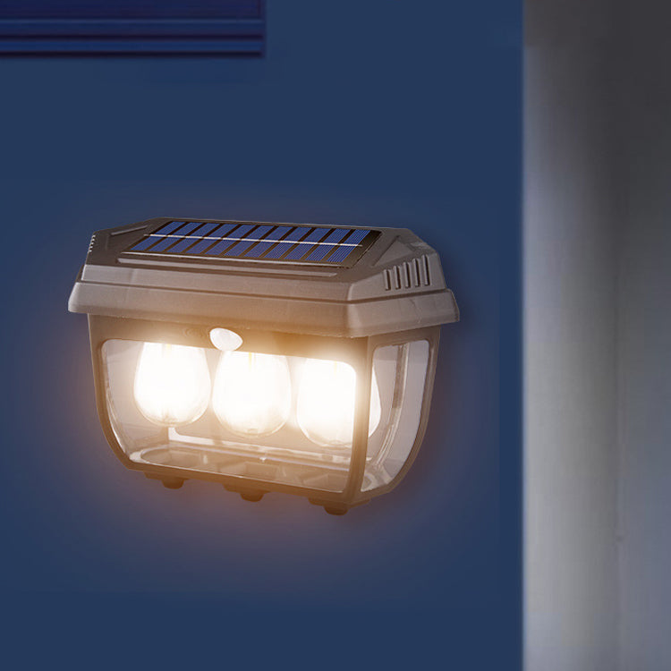 Modern Minimalist Solar Waterproof Rectangular Iron Glass LED Wall Sconce Lamp For Outdoor Patio