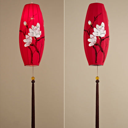 Traditional Chinese Long Oval Lantern Fabric Cover Hardware Frame 1-Light Pendant Light For Dining Room