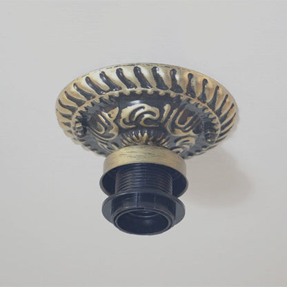 Traditional Tiffany Round Cone Flower Dragonfly Iron Stained Glass 1-Light Semi-Flush Mount Ceiling Light For Living Room