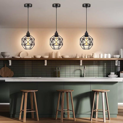 Contemporary Industrial Round Geometric Iron Cage 1-Light Pendant Light For Living Room