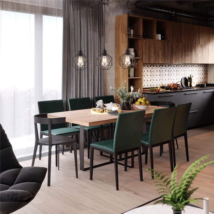 Contemporary Industrial Round Geometric Iron Cage 1-Light Pendant Light For Living Room