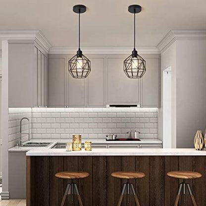 Contemporary Industrial Round Geometric Iron Cage 1-Light Pendant Light For Living Room